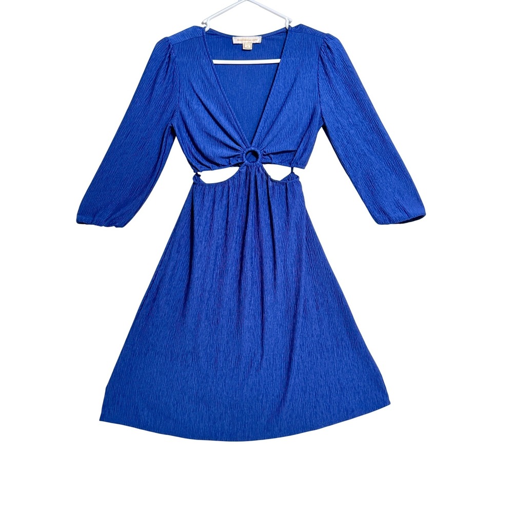 Monteau Los Angeles Royal Blue Plisse Cutout O-Ring MIdi Dress Womens XS